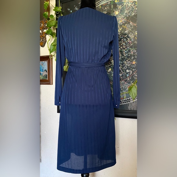 VTG Sheer Polyester Blue Dress. S/M. Belt. Elastic Waist. Tagless. - Picture 7 of 16